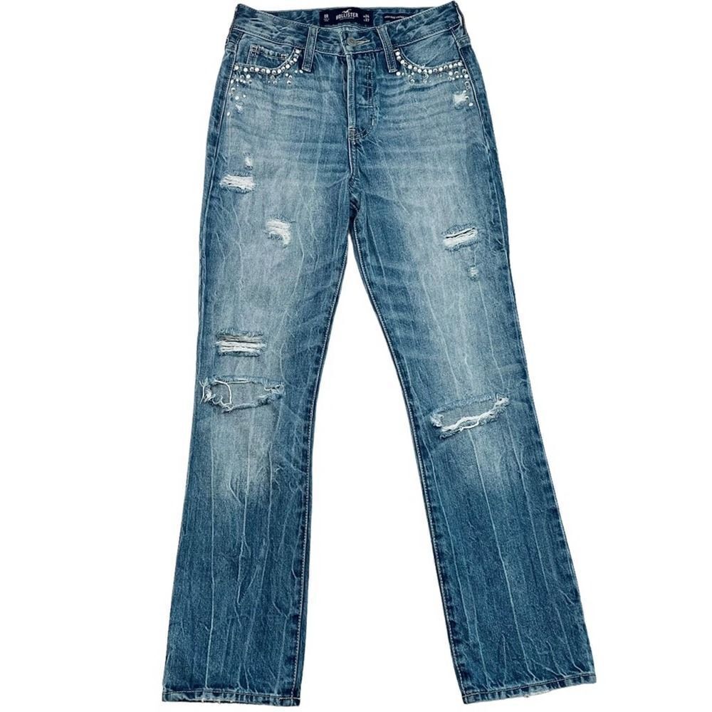 Hollister High Rise Straight Jeans Denim Distressed